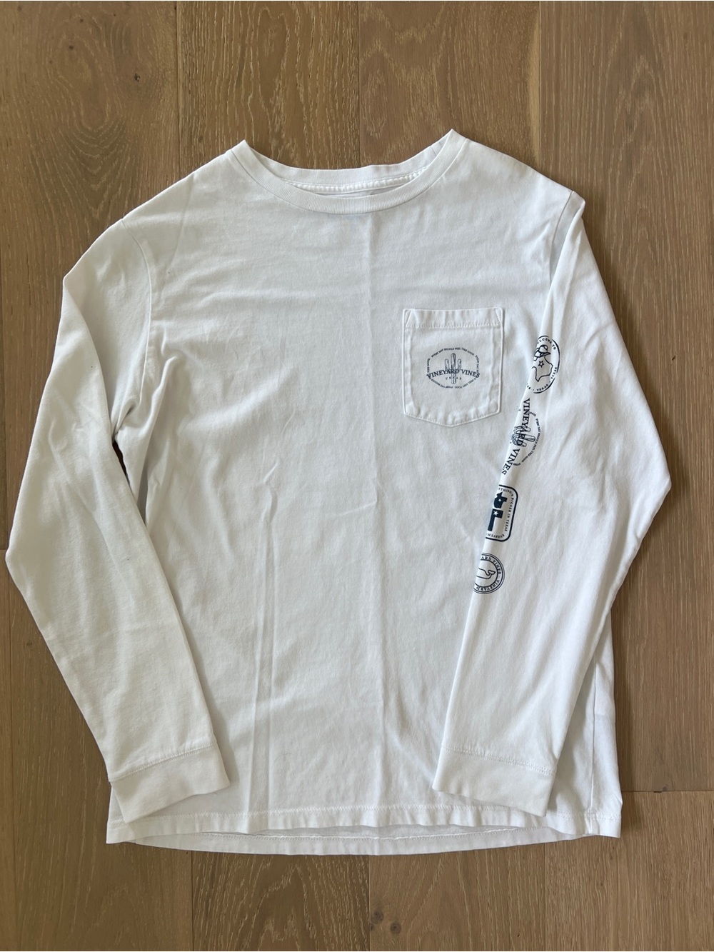Vineyard Vines Texas Youth White Long-Sleeve Pocket Tee with Sleeve Logo